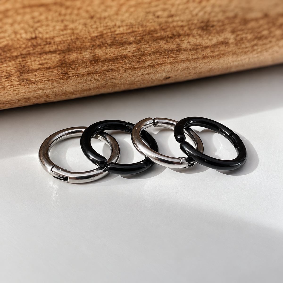 Unisex Silver and Black Clip-on Earrings