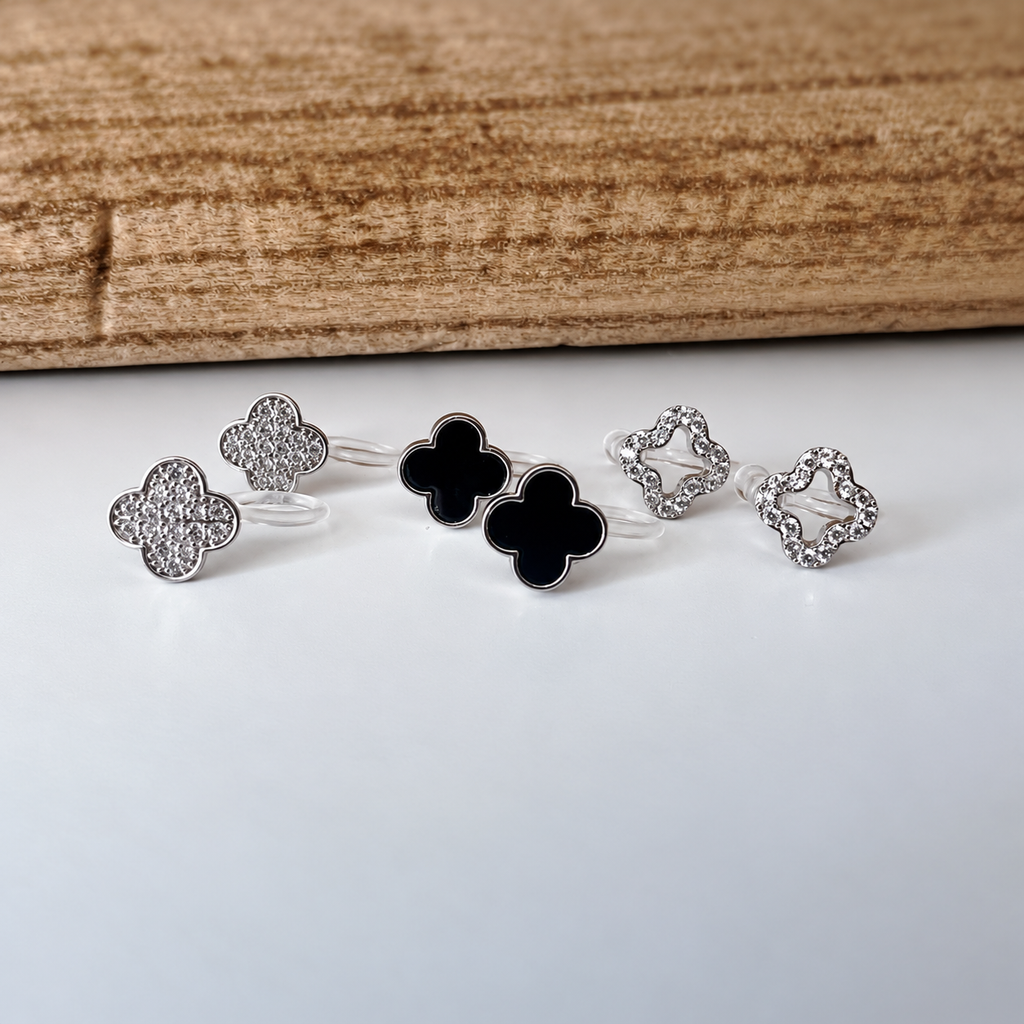 Trèfle à 4 feuilles porte-bonheur Noir Argent