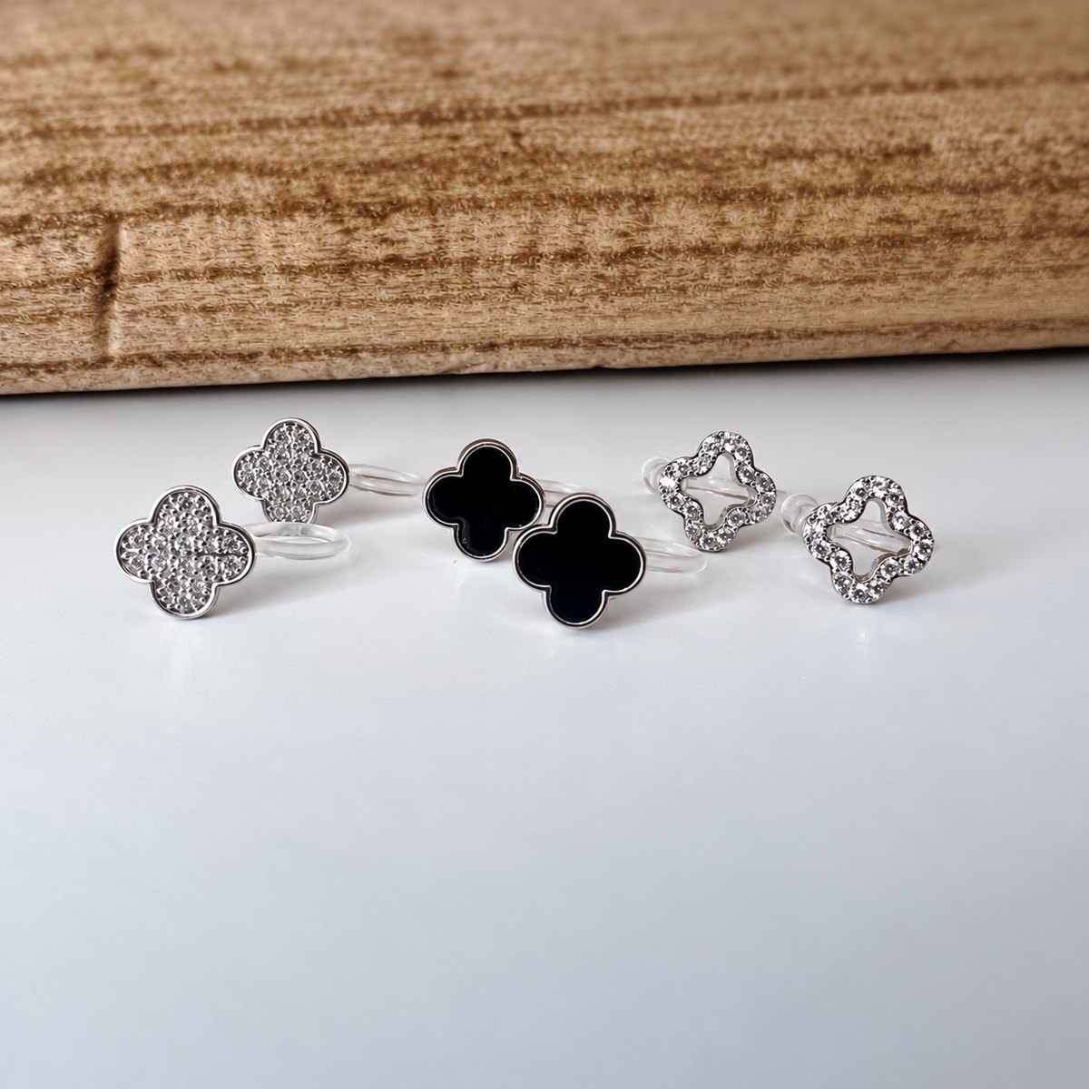 Trèfle à 4 feuilles porte-bonheur Noir Argent