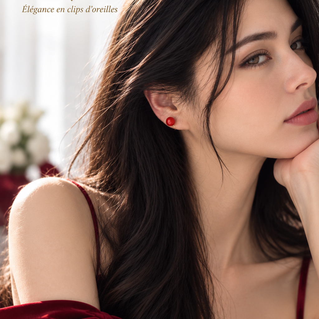 8 mm rote Perle – Clip-Ohrringe 