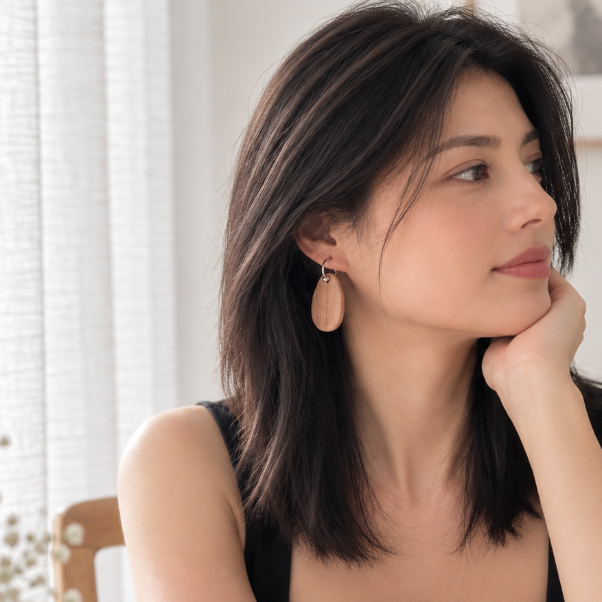 Clips créoles sans perçage 2 en 1 – pendentif en bois de santal