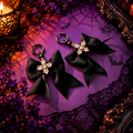 Non-pierced Halloween Creole clips – gothic black bow & rhinestones