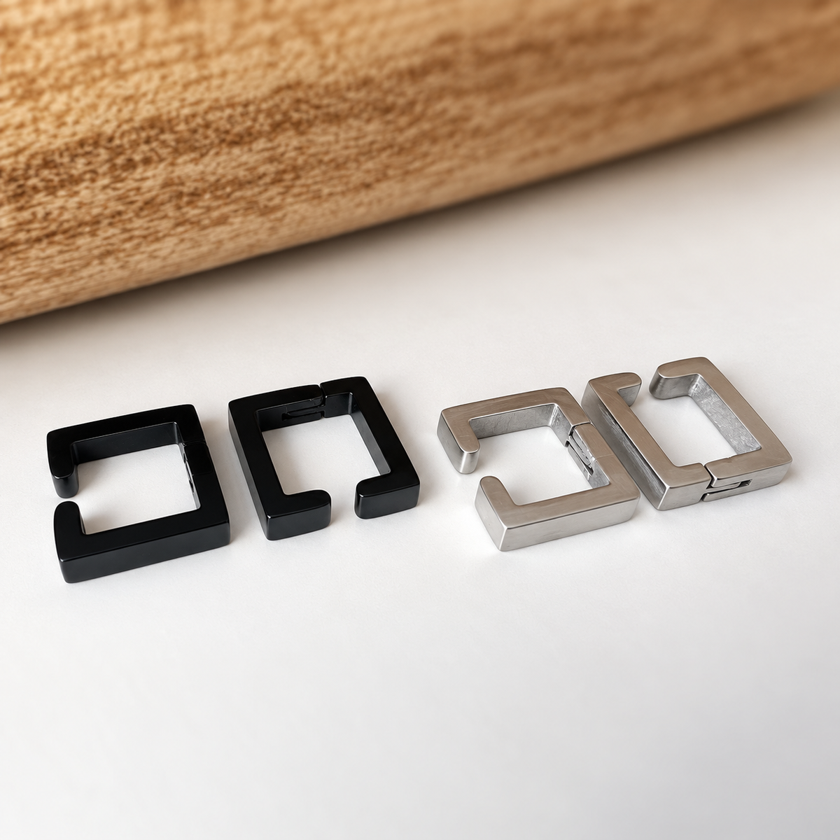 Square Hoop Unisex Clip-On Earrings in Silver and Blac