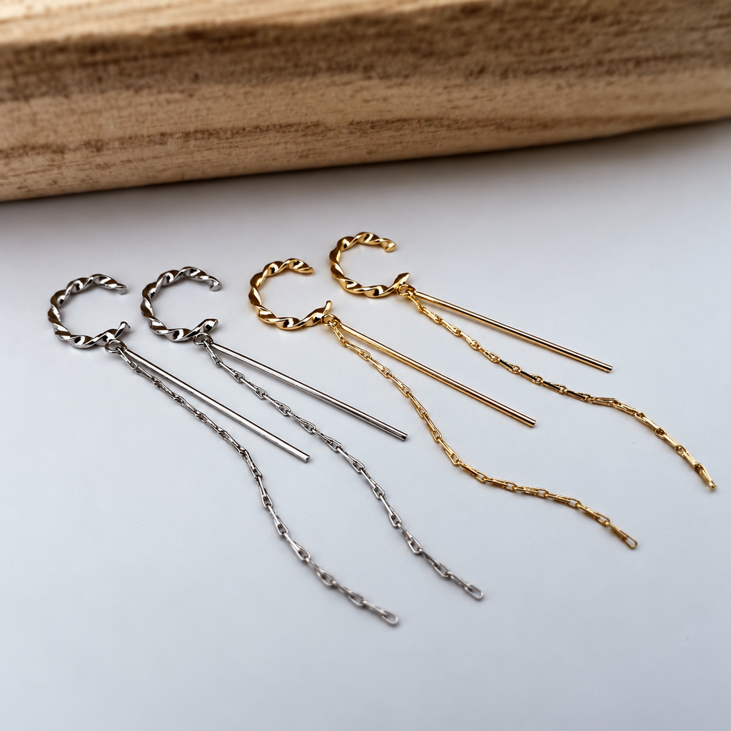 Verdreht mit langer Kette und Silber-/Goldstange 
