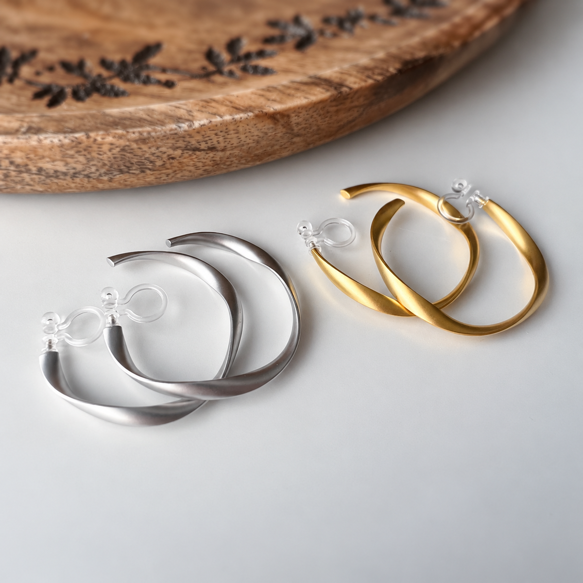 Matte Gold / Matte Silver Twisted Hoop Earrings 