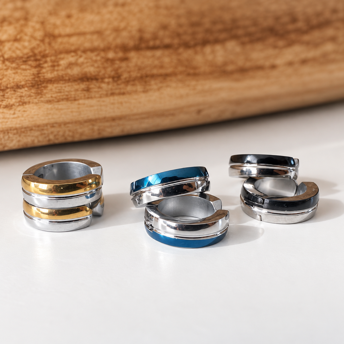 Unisex Two-Tone Clip-On Ear Rings