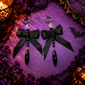 Halloween 2-in-1 Non-Pierced Ear Clips – Gothic Black Bow