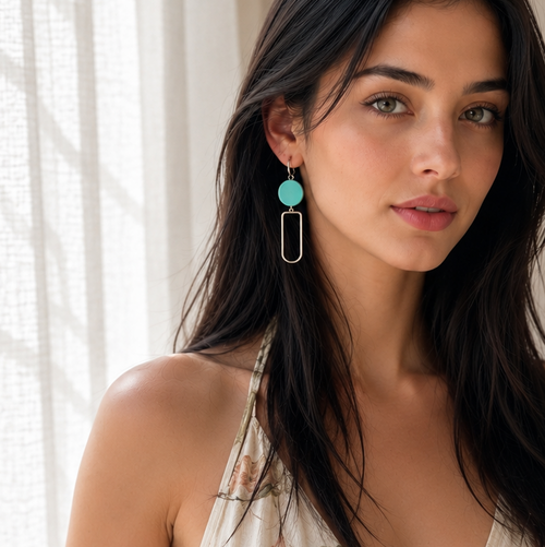 2 in 1 Geometric Mint Green Hoop Clip Earrings