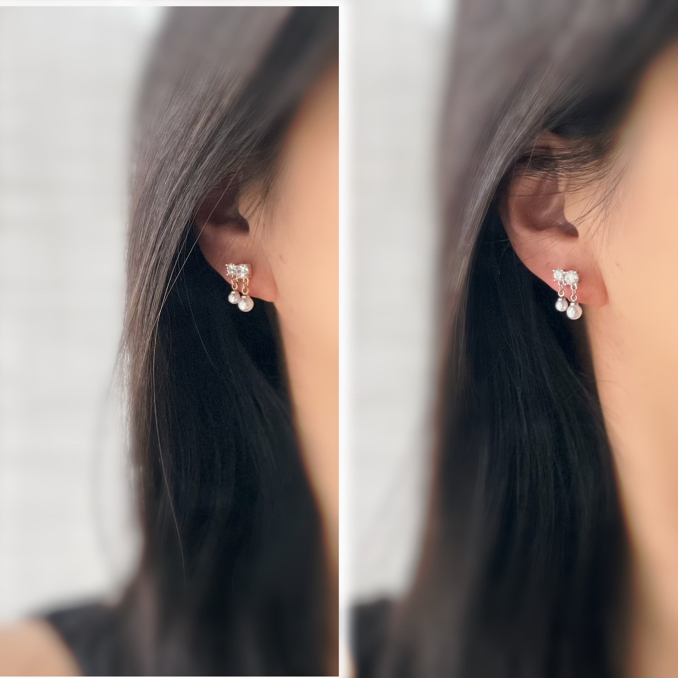 Zircon and pearl clip-on earrings