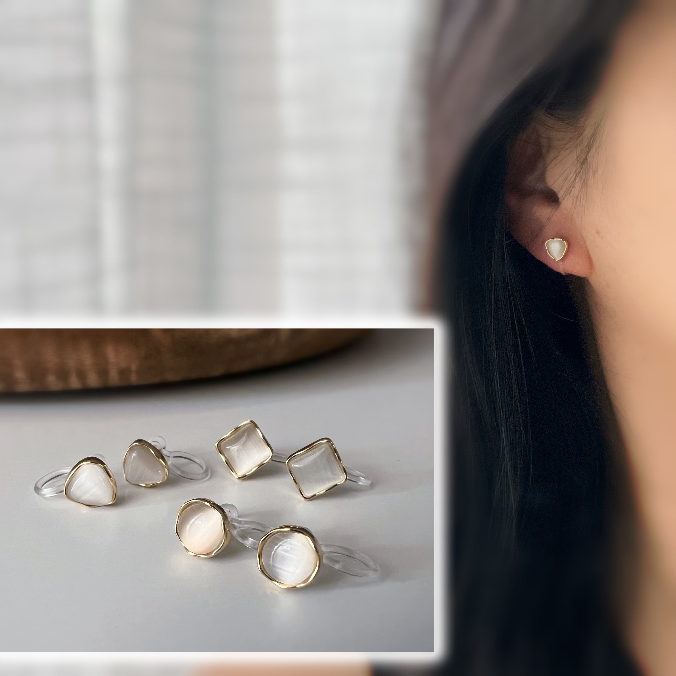 Clips d’oreilles œil de chat blanc crème