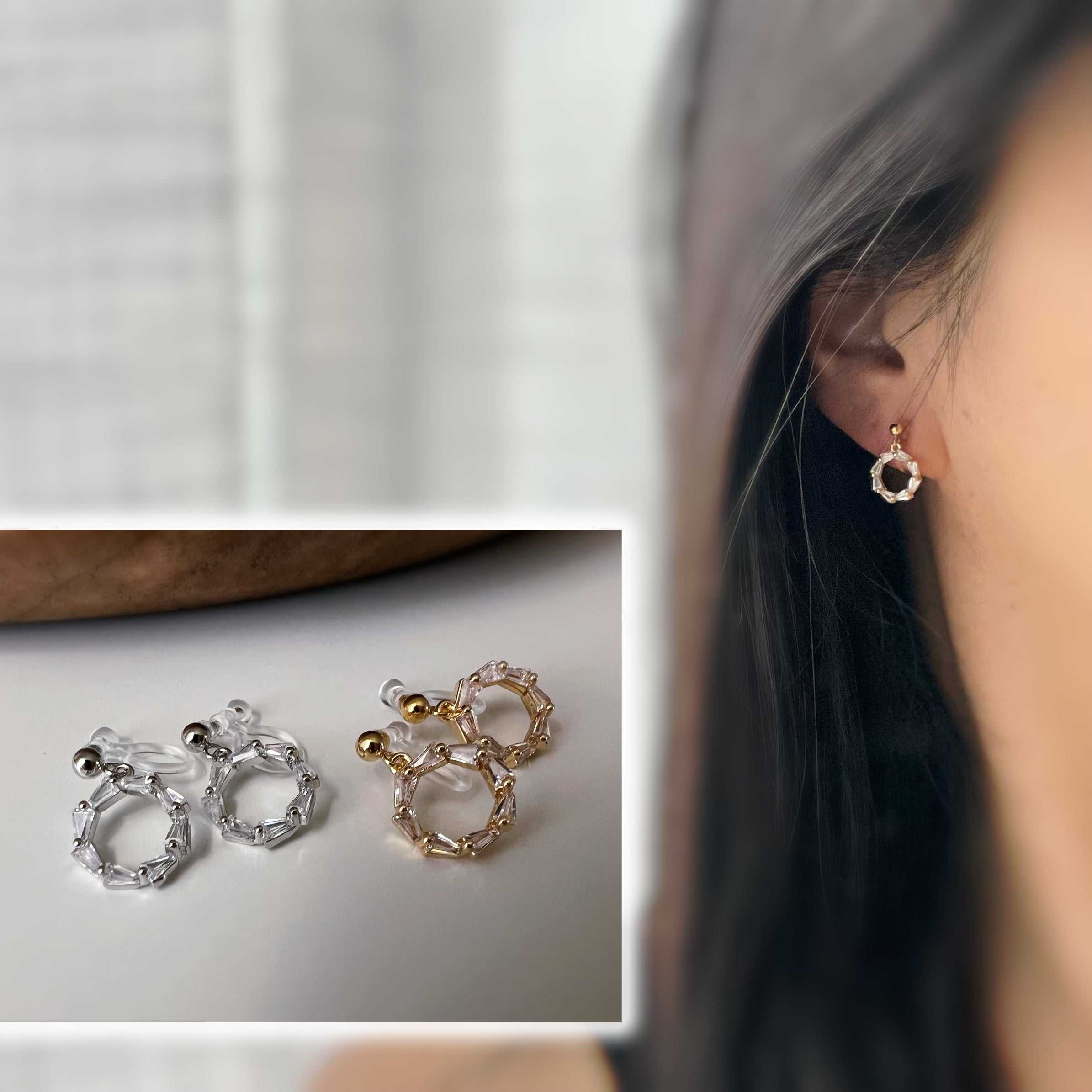 Silver gold-colored hoop link clip-on earrings