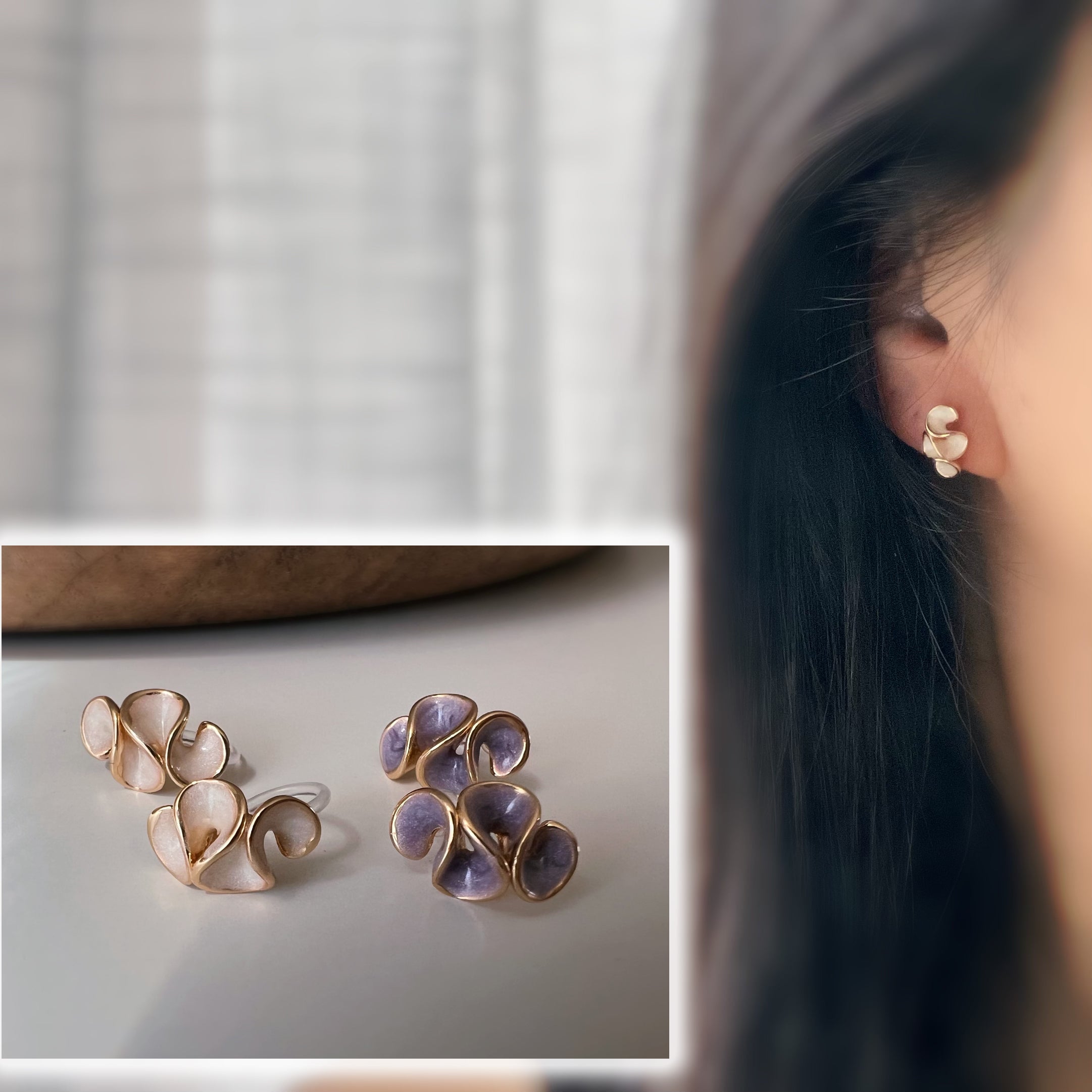 Pretty petal clip-on earrings with cream enamel finish