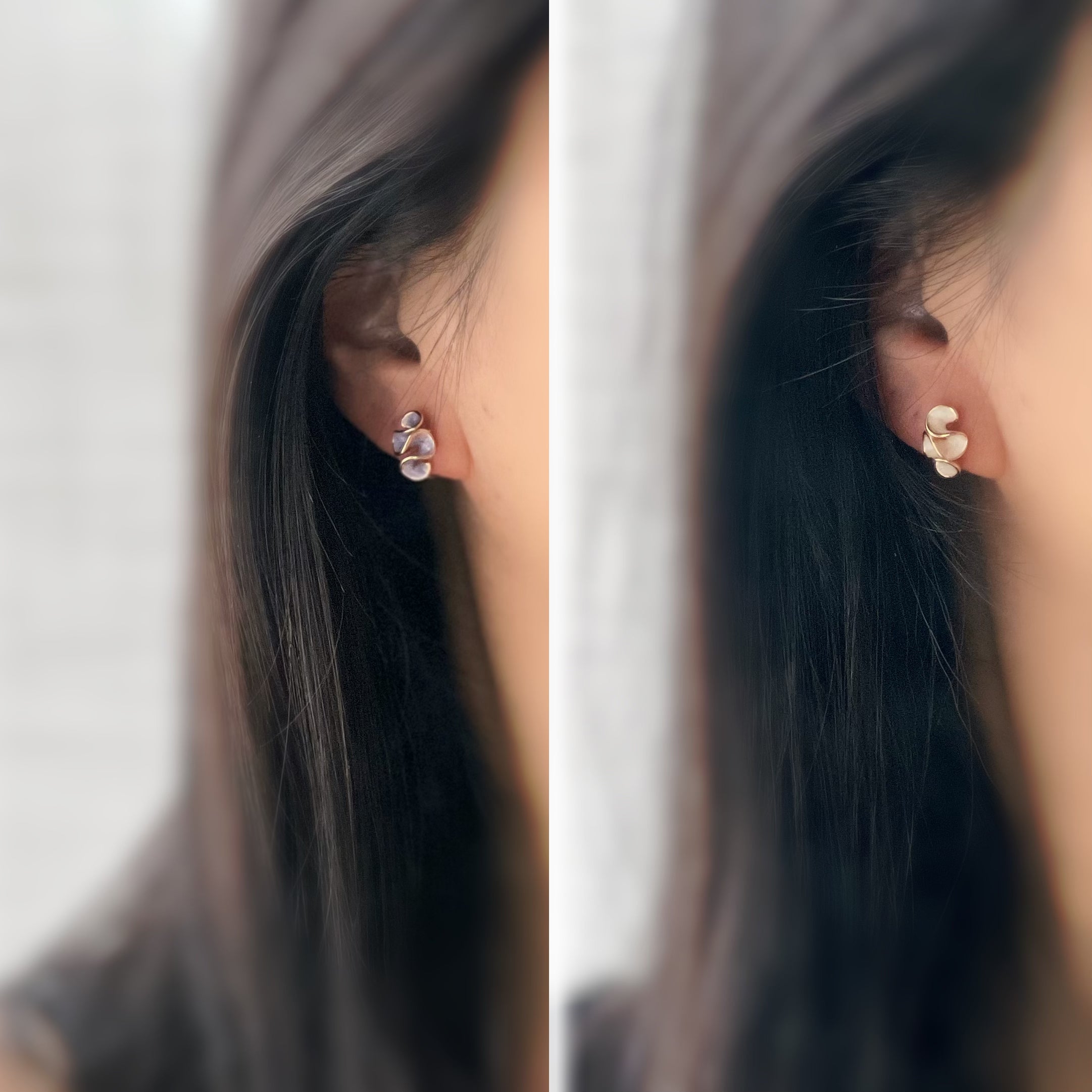 Clips d’oreilles jolis pétales à finition émaillée effet crème