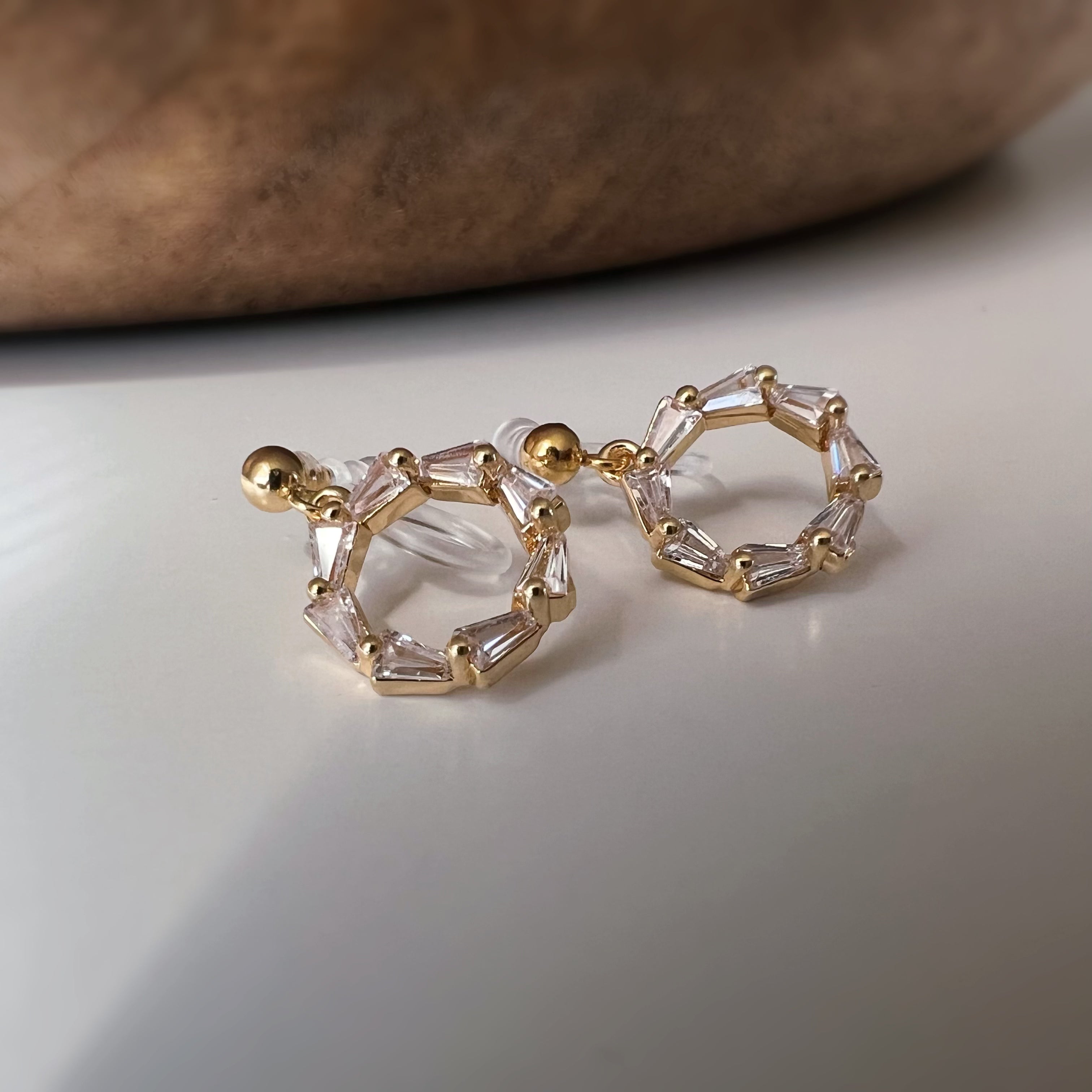 Silver gold-colored hoop link clip-on earrings