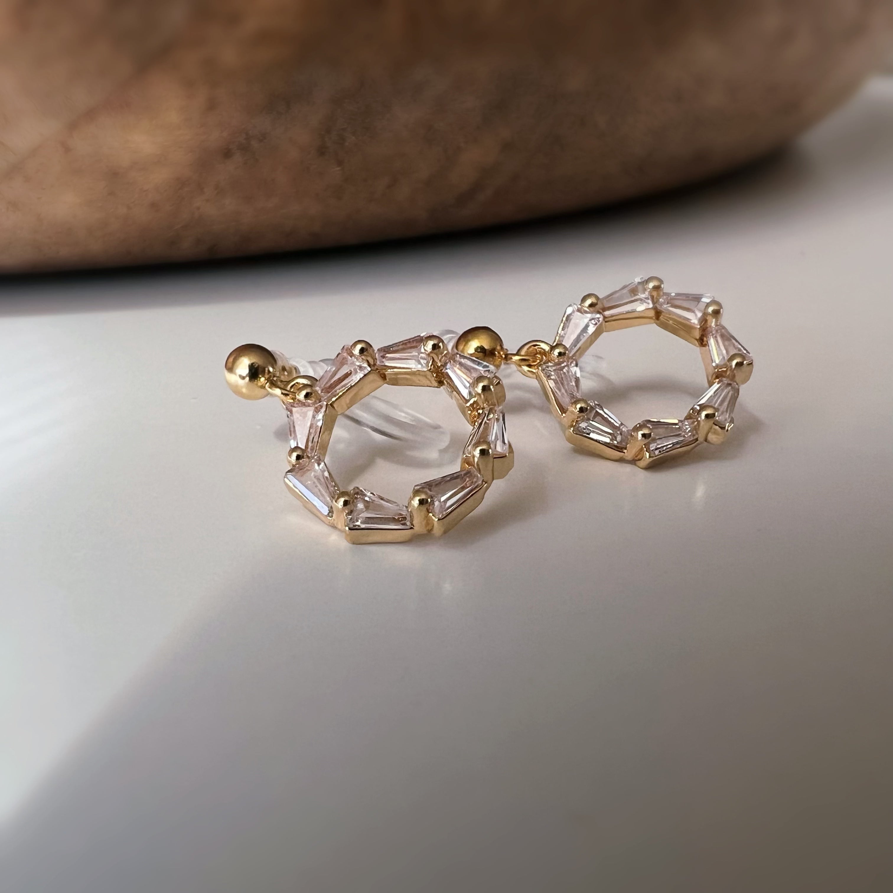 Silver gold-colored hoop link clip-on earrings