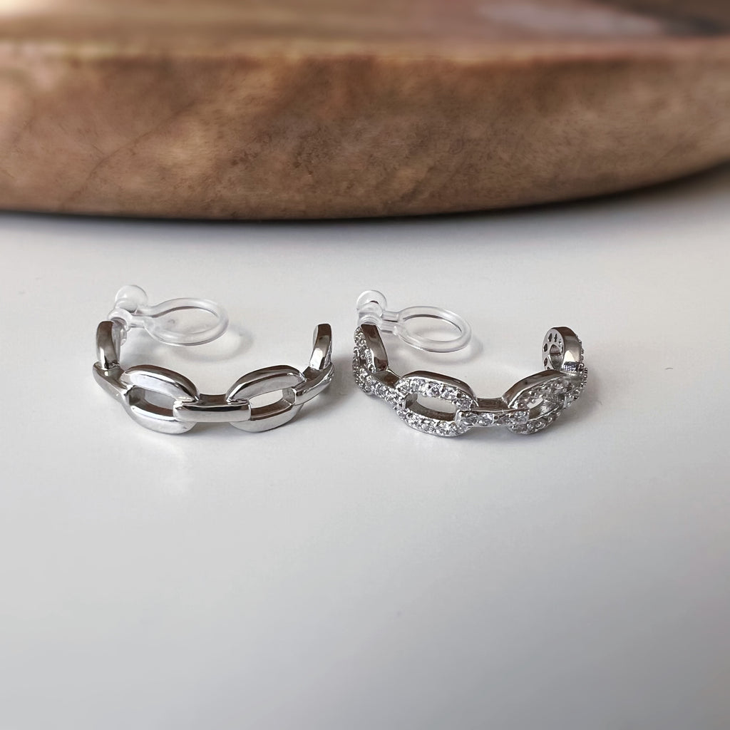 Clips d’oreilles forme C chaîne lisse / Chaîne zircon