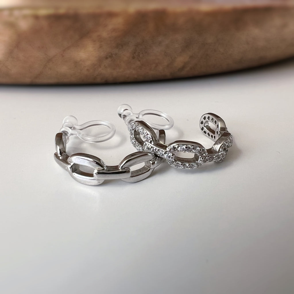 Clips d’oreilles forme C chaîne lisse / Chaîne zircon
