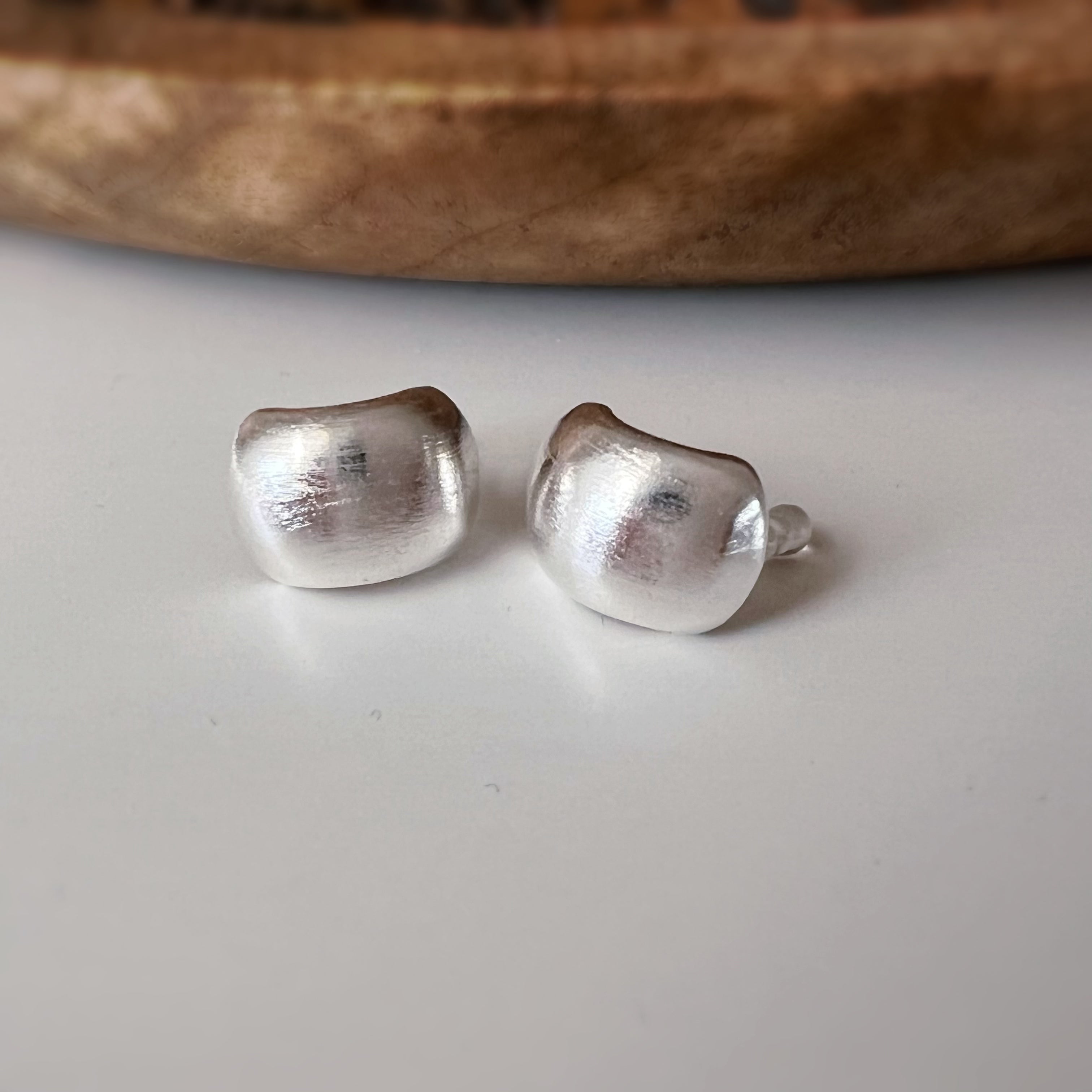 Small rounded square silver clip-on earrings