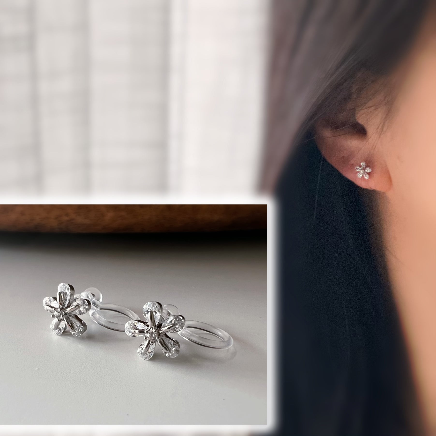 Silver flower non-pierced ear clips
