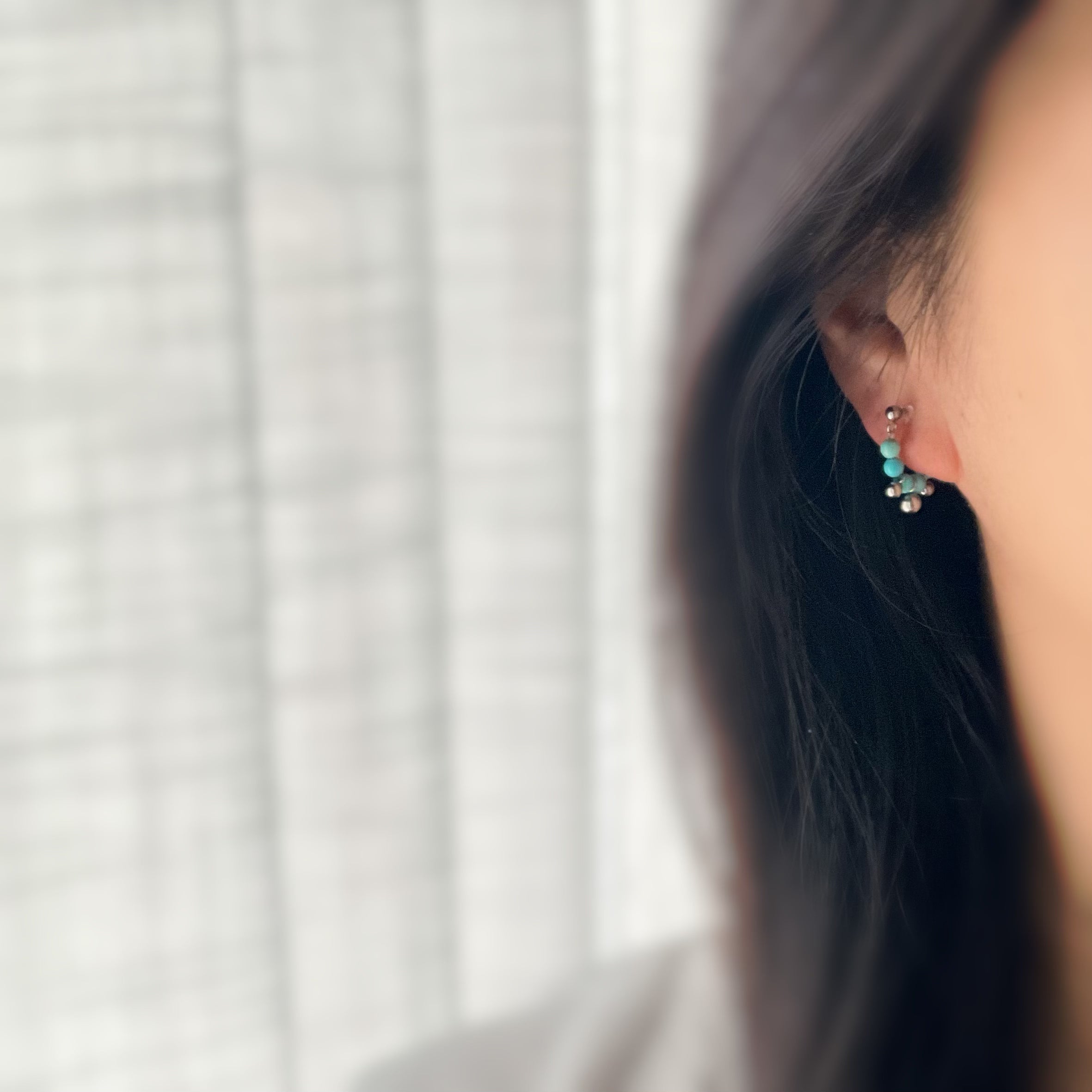 Clips d’oreilles sans perçage turquoise couleur argent