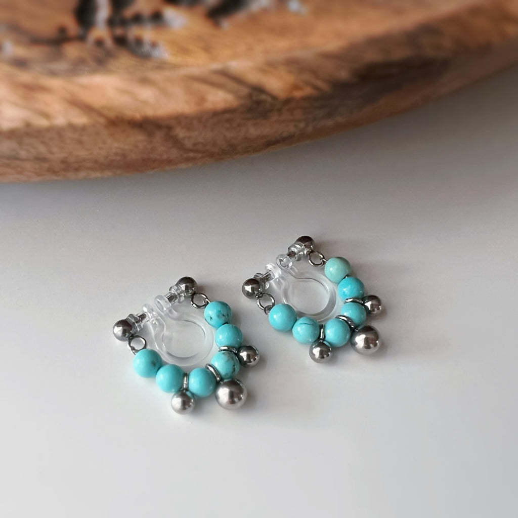 Clips d’oreilles sans perçage turquoise couleur argent