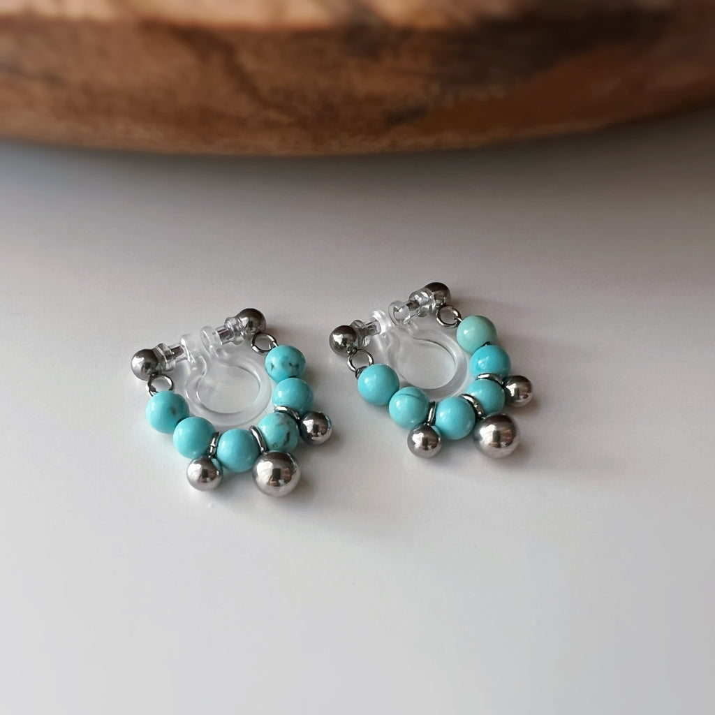 Clips d’oreilles sans perçage turquoise couleur argent