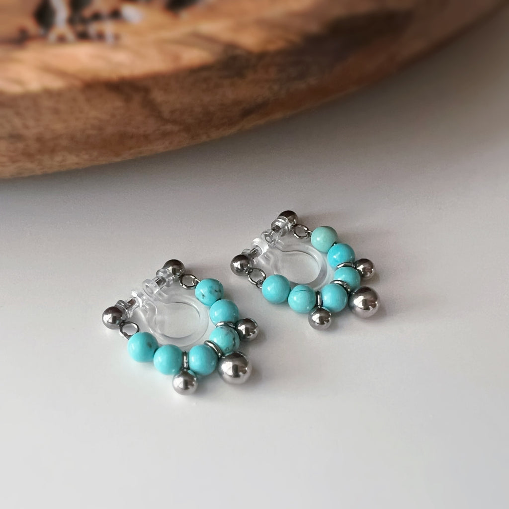 Clips d’oreilles sans perçage turquoise couleur argent