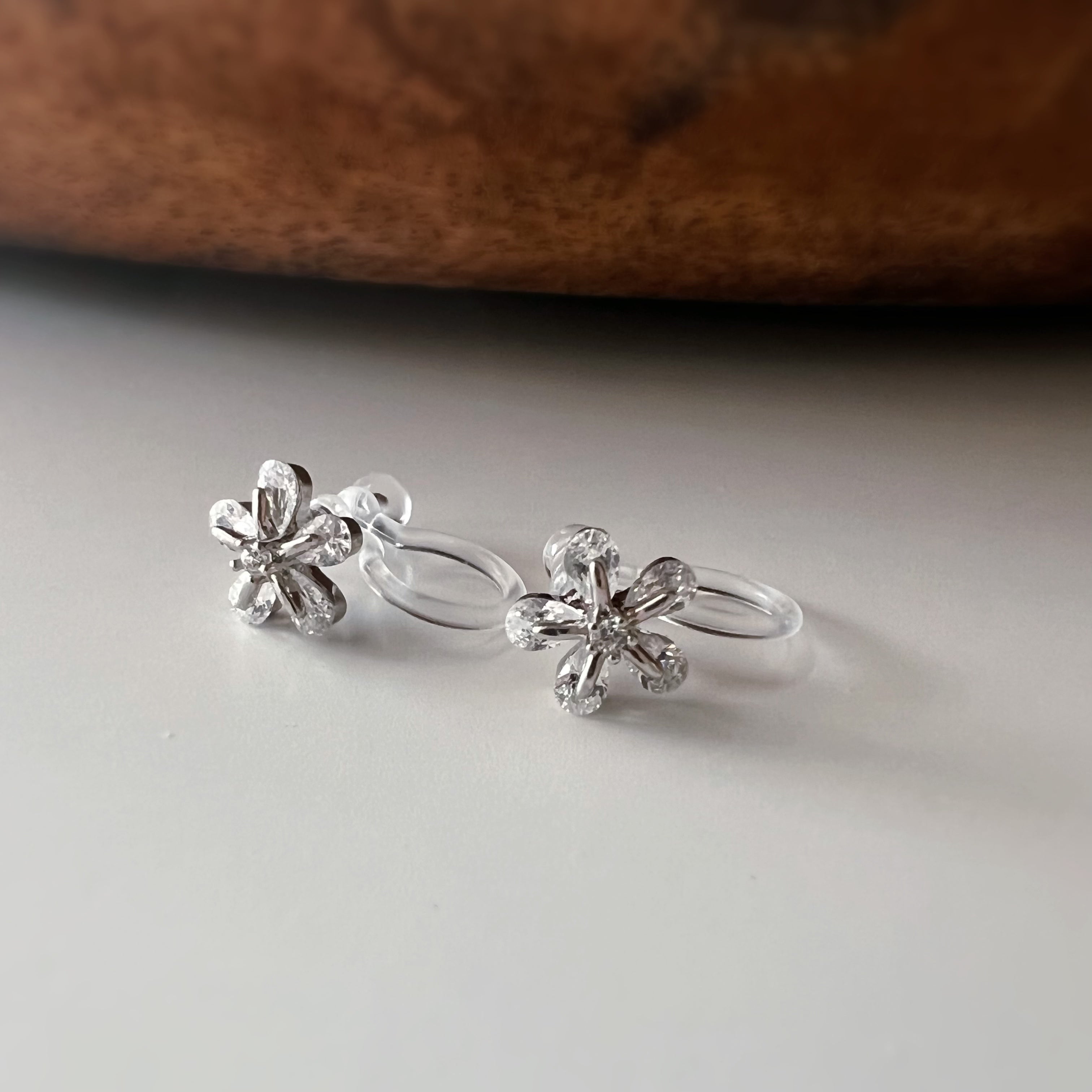 Silver flower non-pierced ear clips