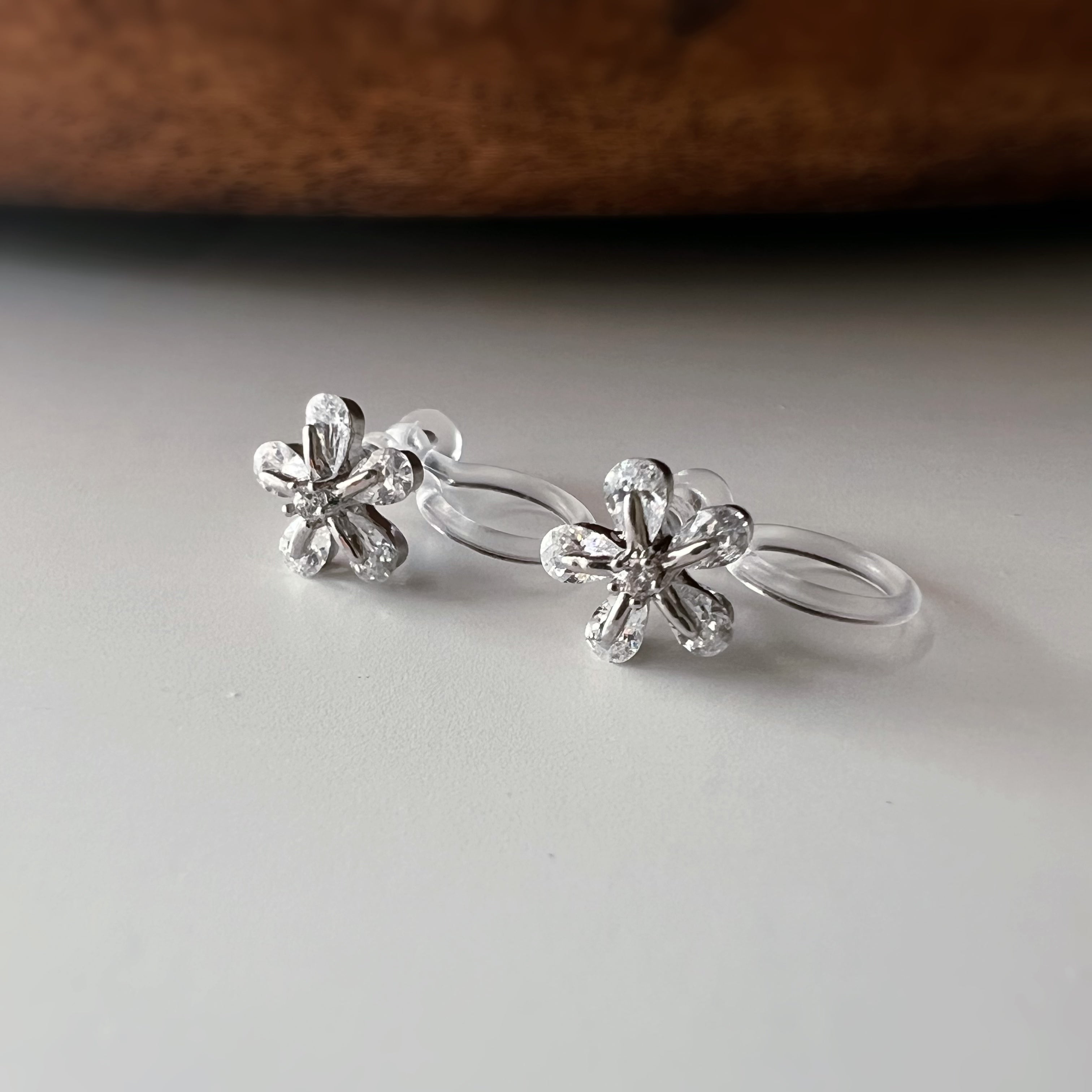 Silver flower non-pierced ear clips