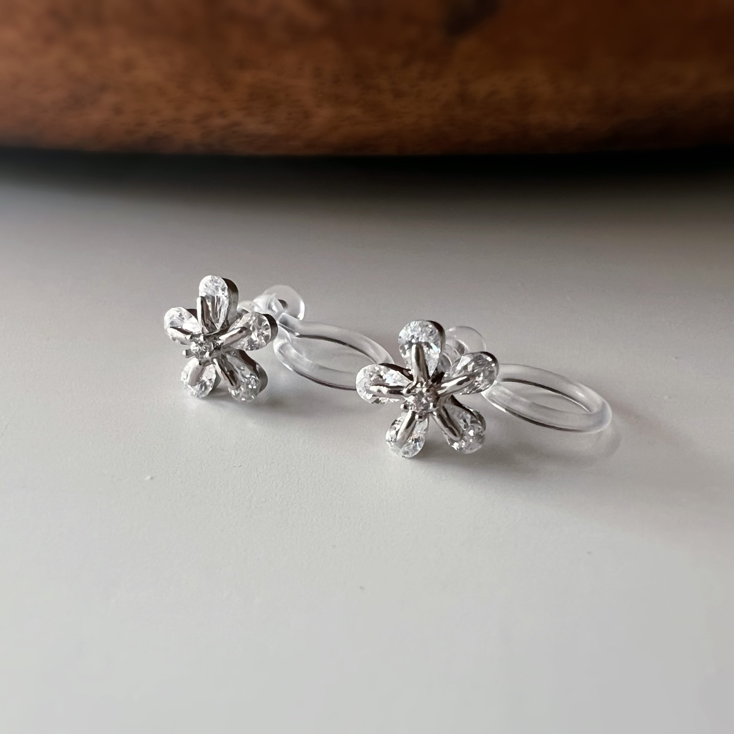 Silver flower non-pierced ear clips