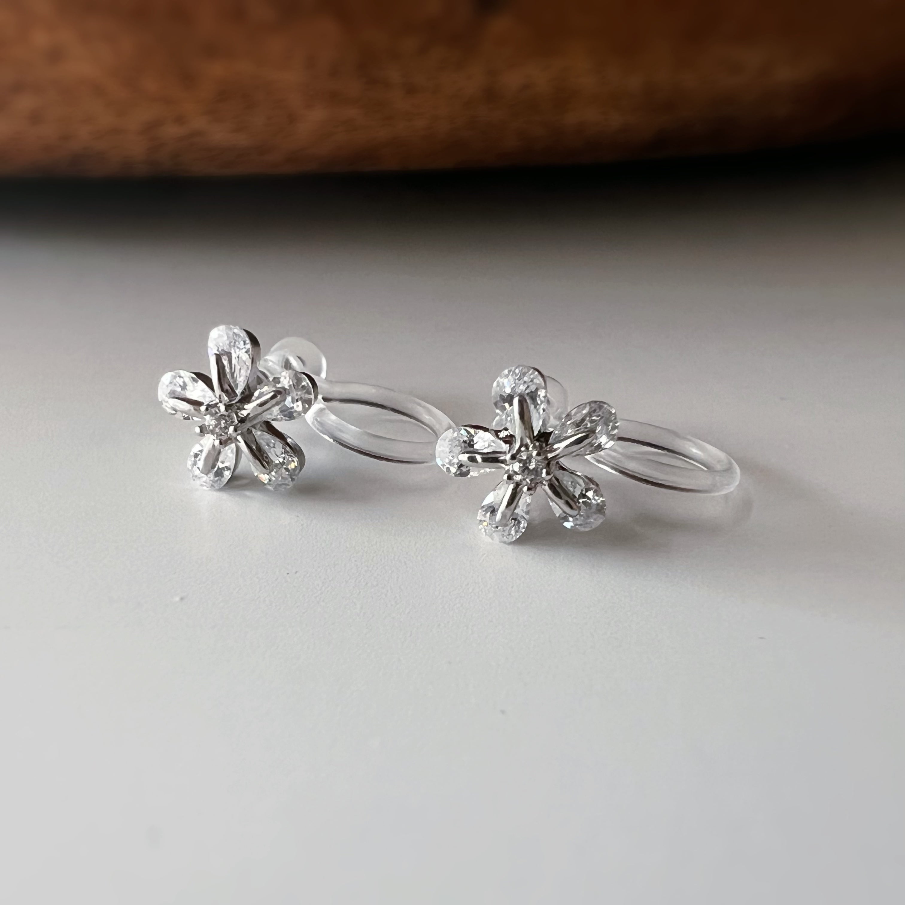 Silver flower non-pierced ear clips