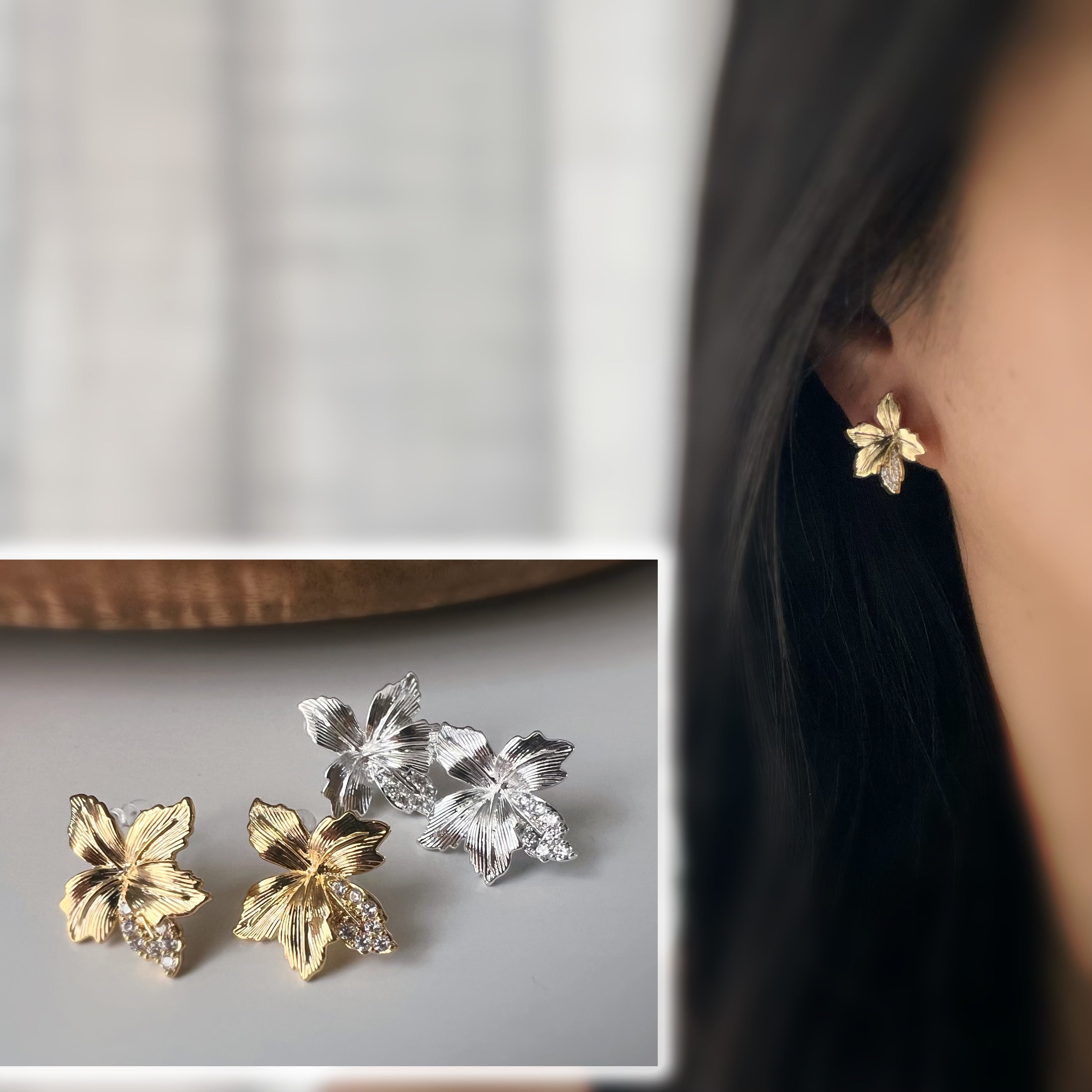 Rhinestone luminous maple leaf ear clips