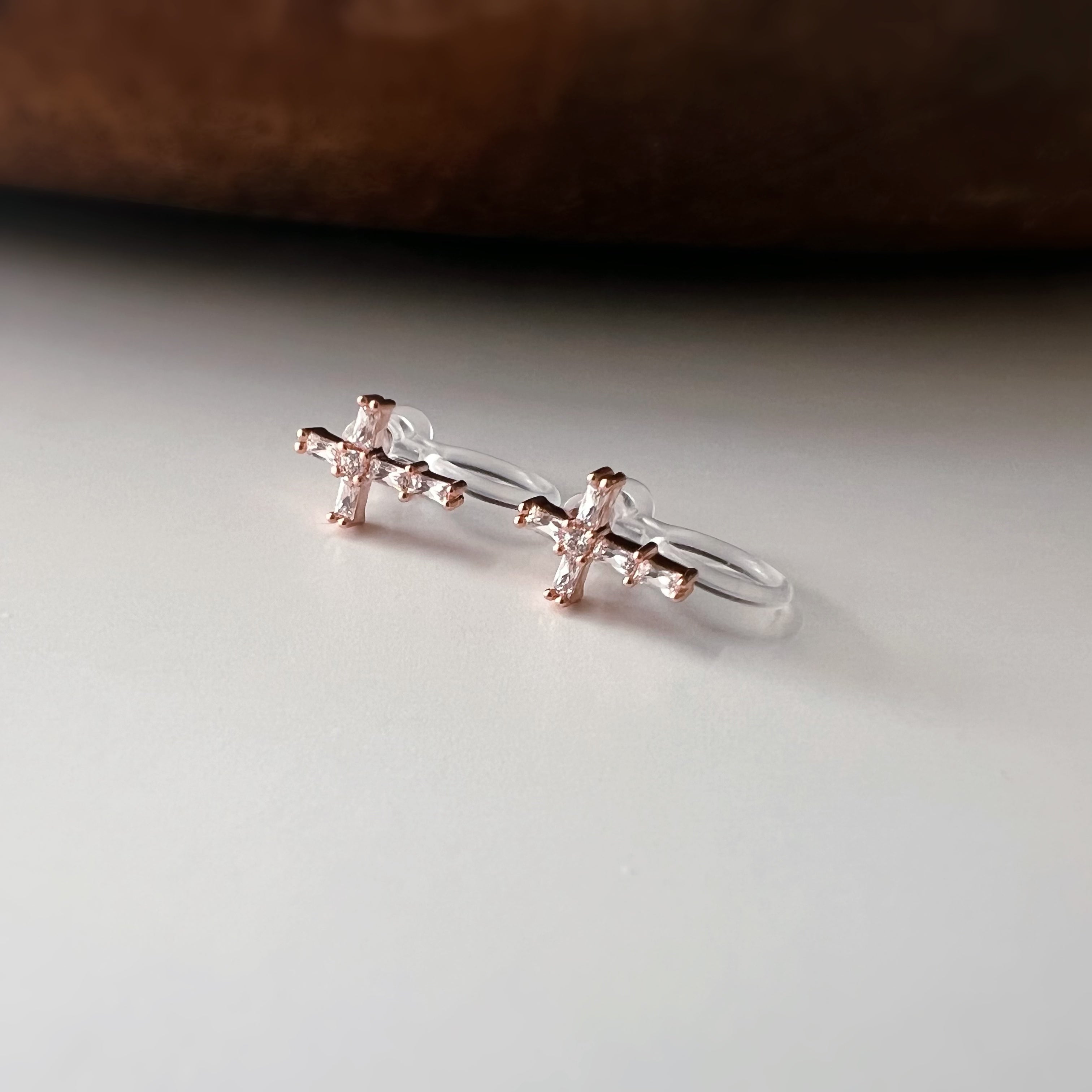 Fine rhinestone cross non-pierced ear cuffs