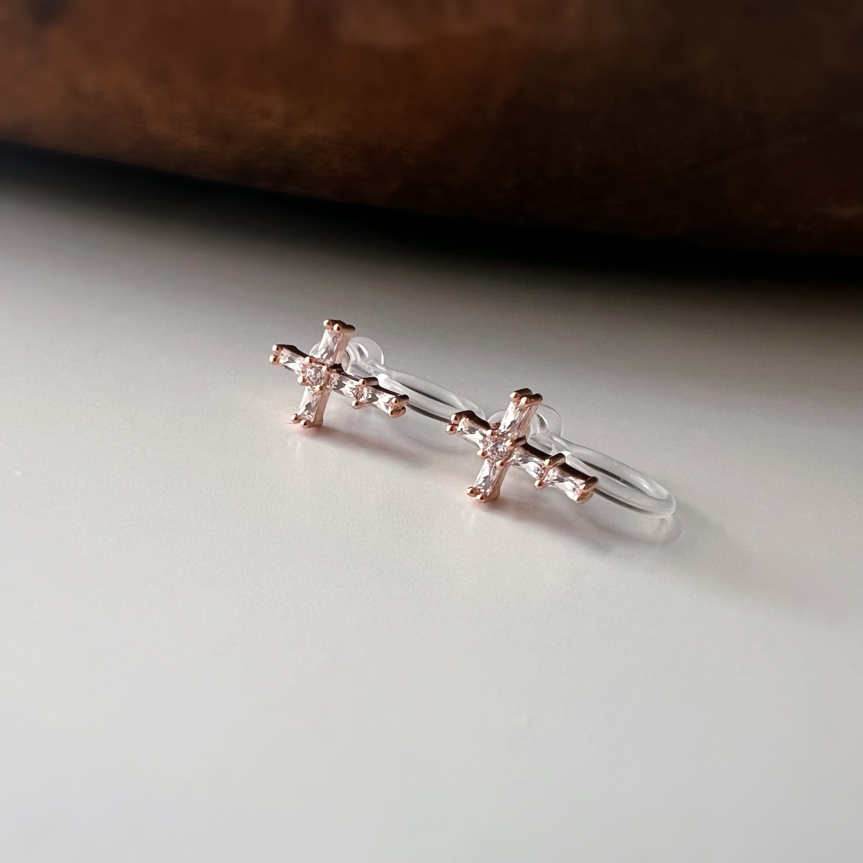 Fine rhinestone cross non-pierced ear cuffs