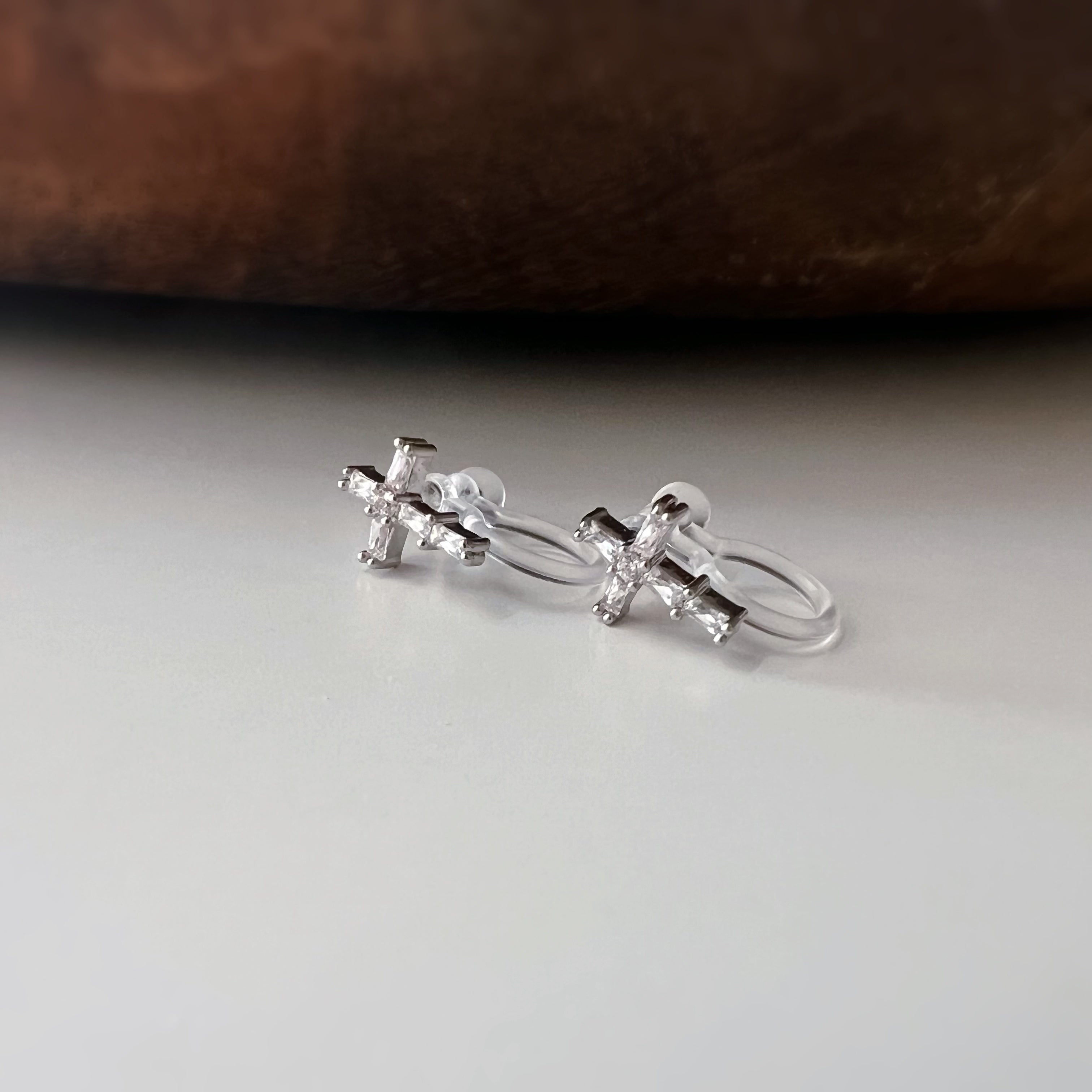 Fine rhinestone cross non-pierced ear cuffs