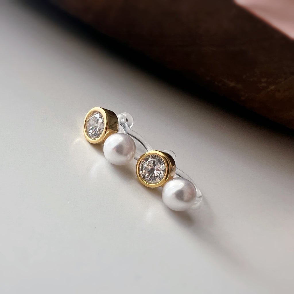 Mini Clips d’oreilles perle strass nacre blanche