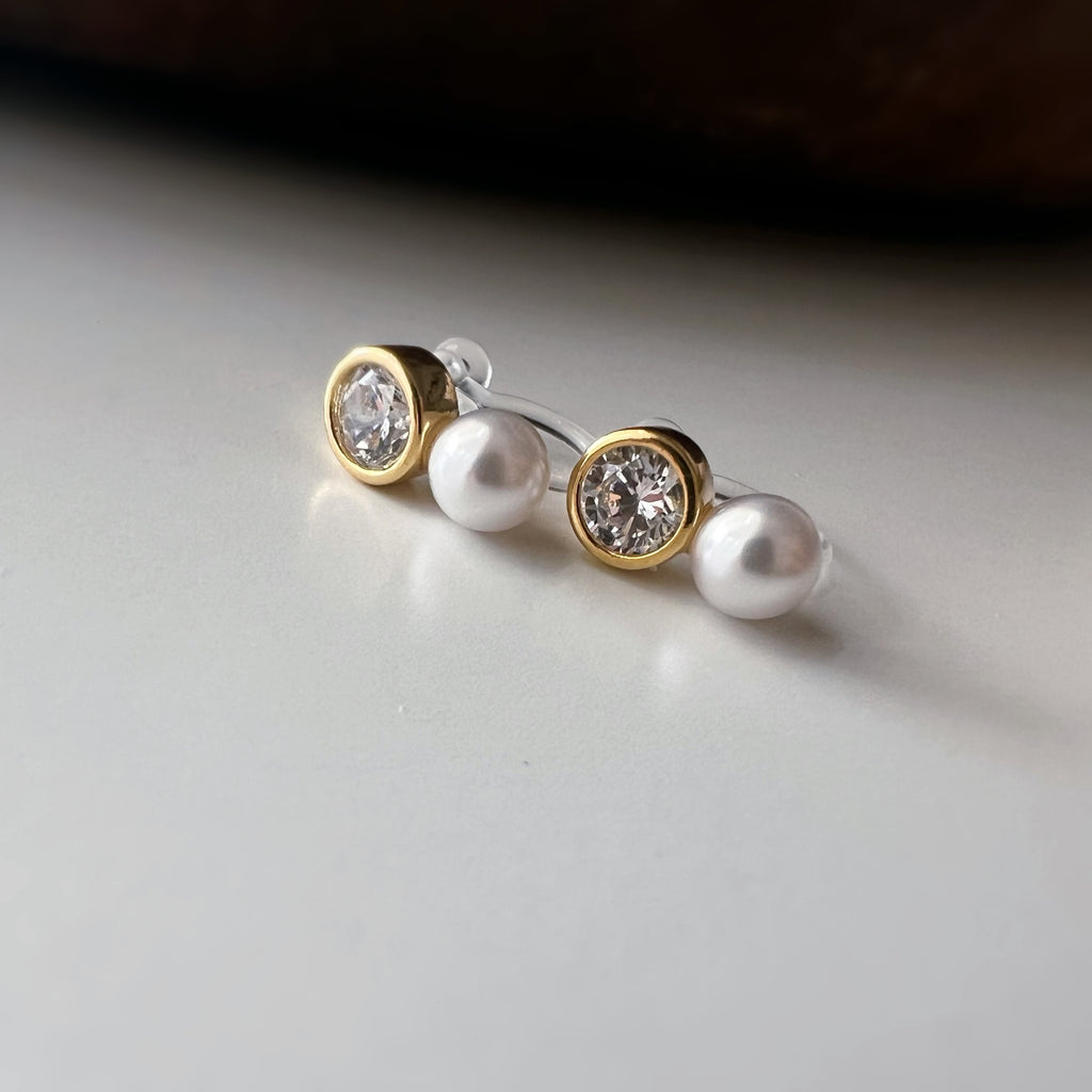 Mini Clips d’oreilles perle strass nacre blanche