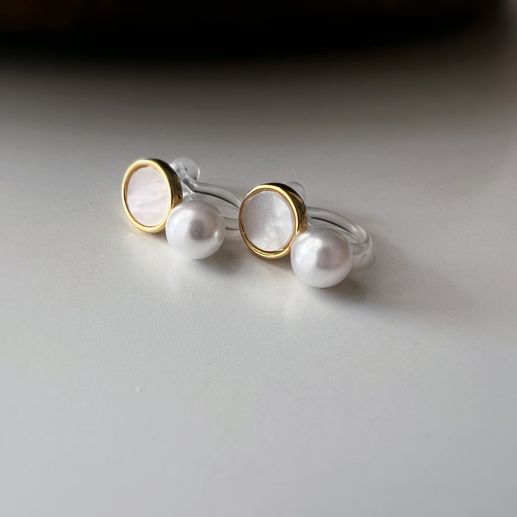 Mini Clips d’oreilles perle strass nacre blanche