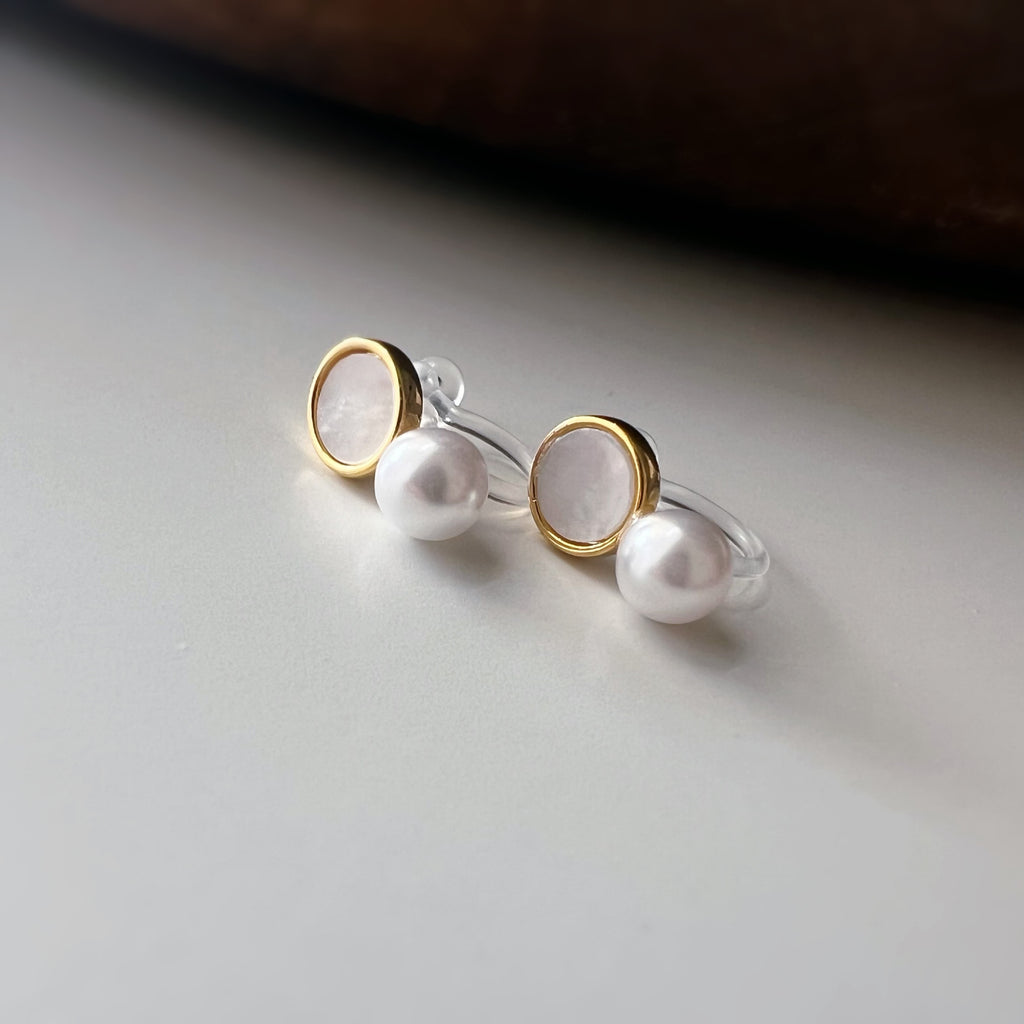 Mini Clips d’oreilles perle strass nacre blanche