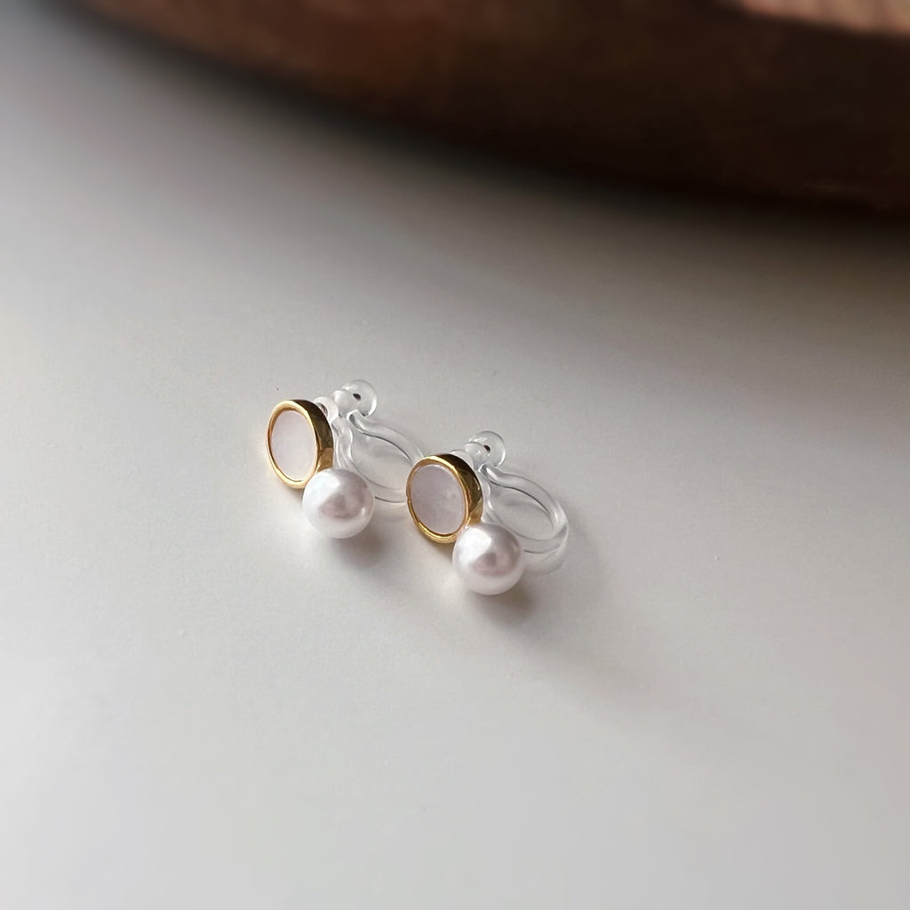 Mini Clips d’oreilles perle strass nacre blanche