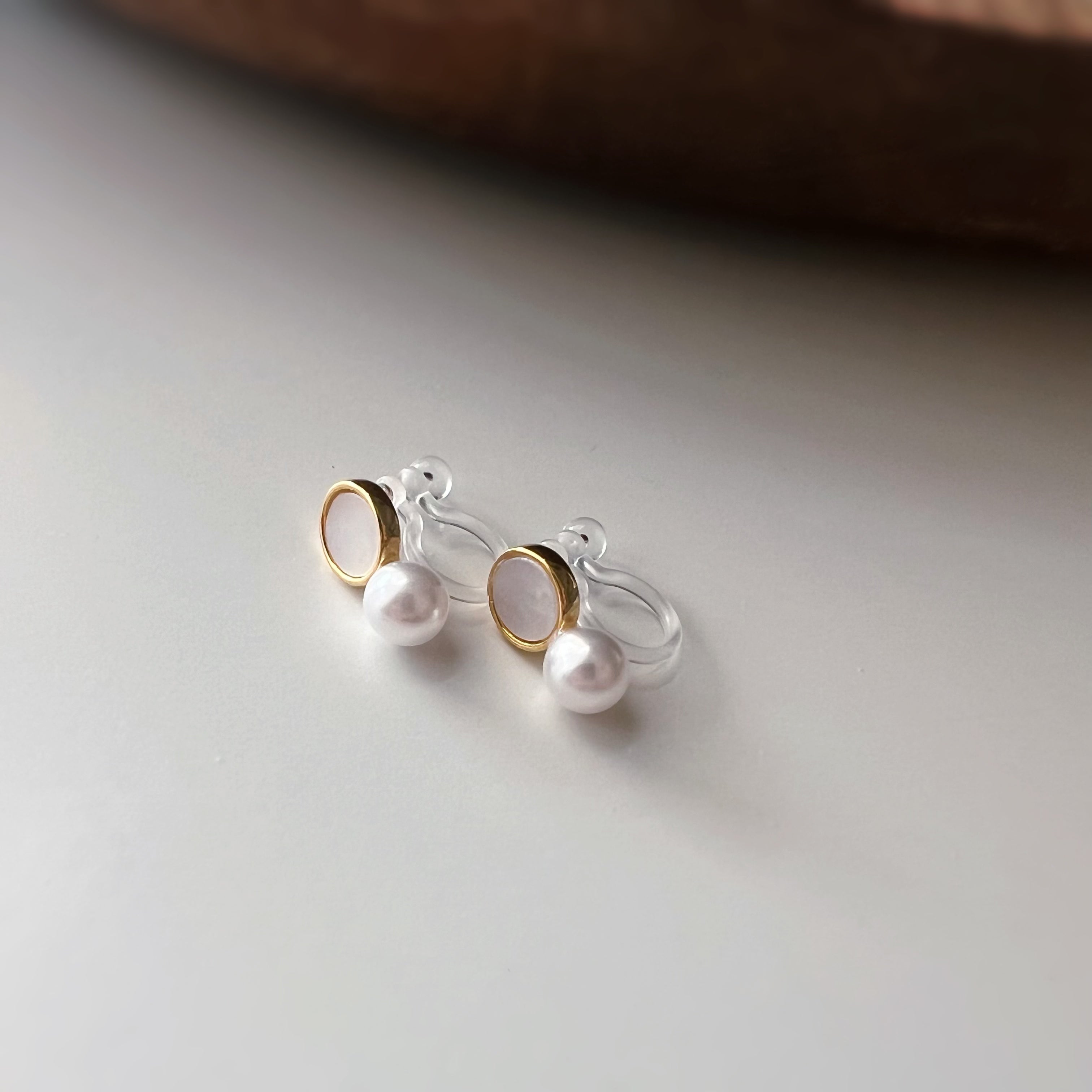 Mini Clips d’oreilles perle strass nacre blanche