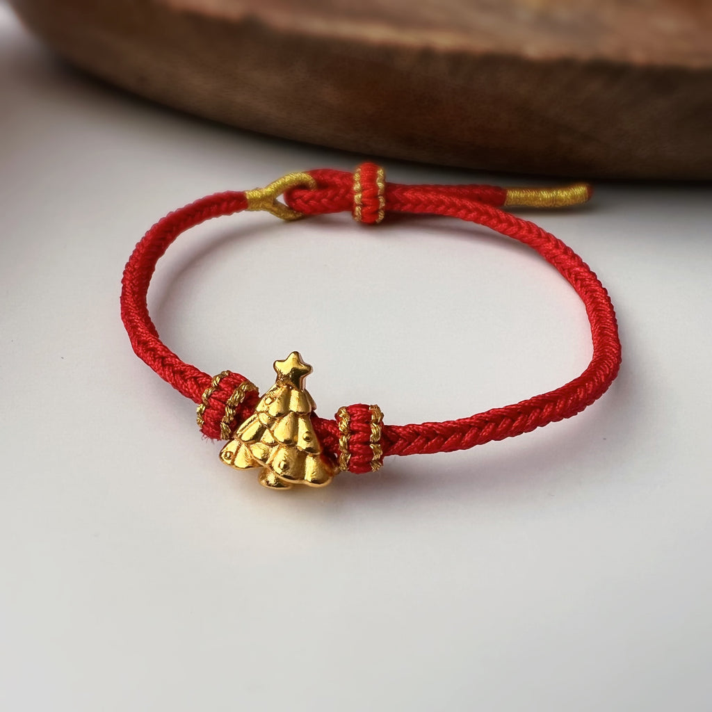 Bracelet de Noël tressé avec sapin doré – 4 couleurs