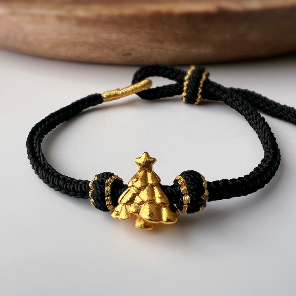 Bracelet de Noël tressé avec sapin doré – 4 couleurs