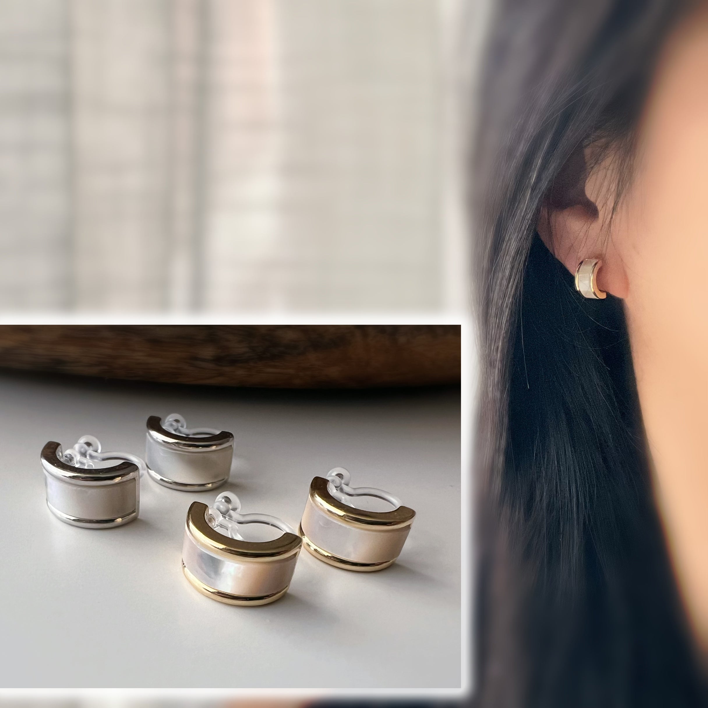 Clips d’oreilles anneau nacre blanche