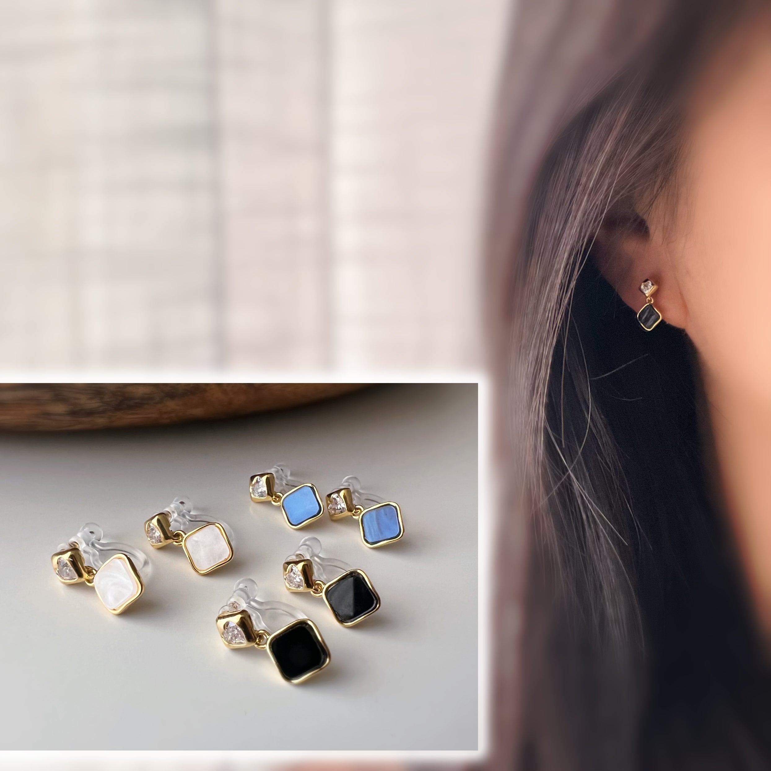 Clips d’oreilles sans perçage carrés émaillés
