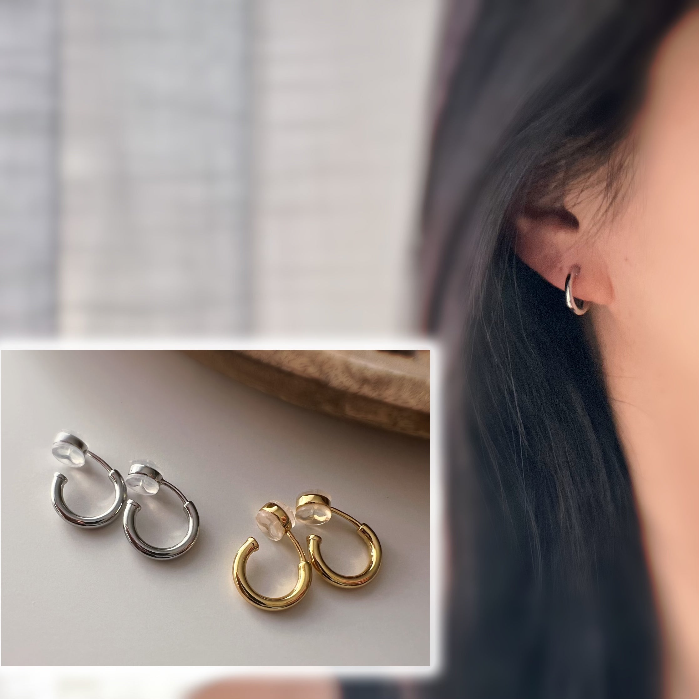 Clips d’oreilles anneaux minimalistes couleur argent / or
