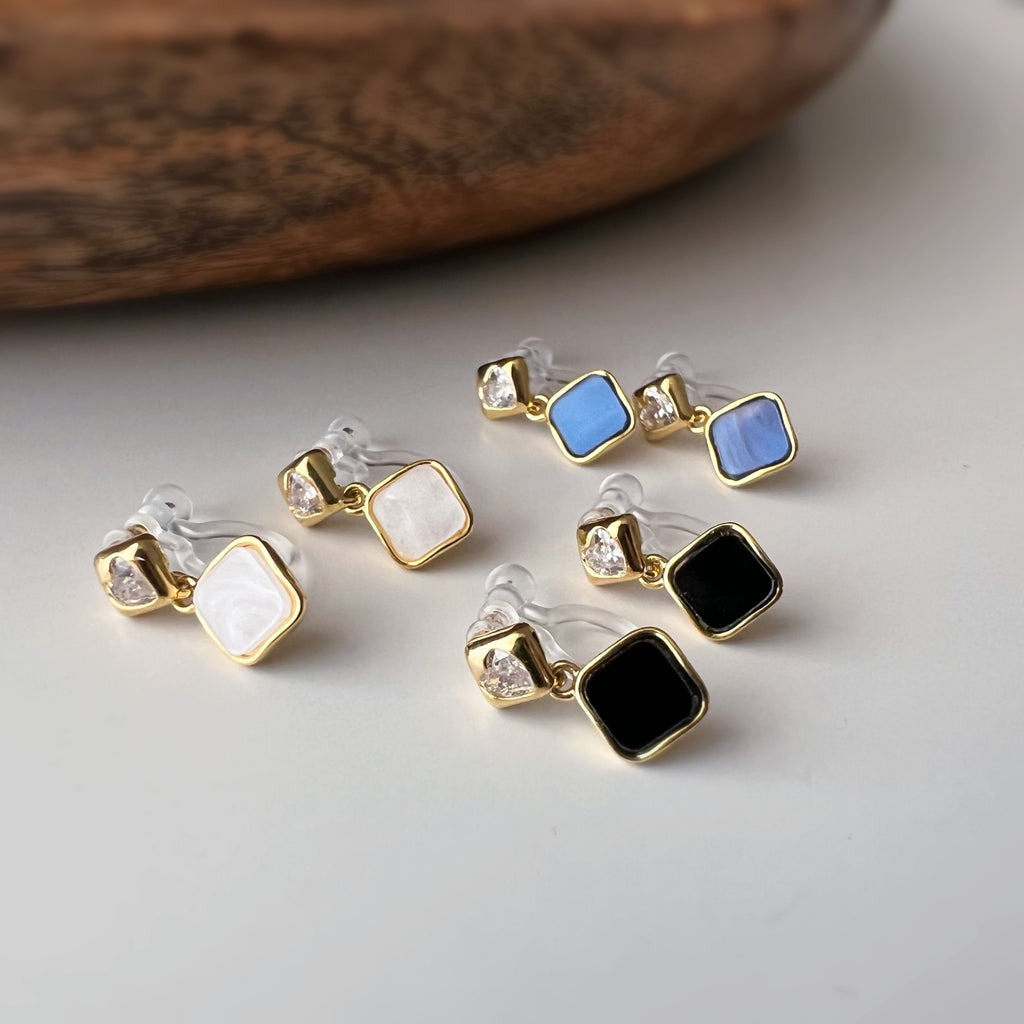 Clips d’oreilles sans perçage carrés émaillés