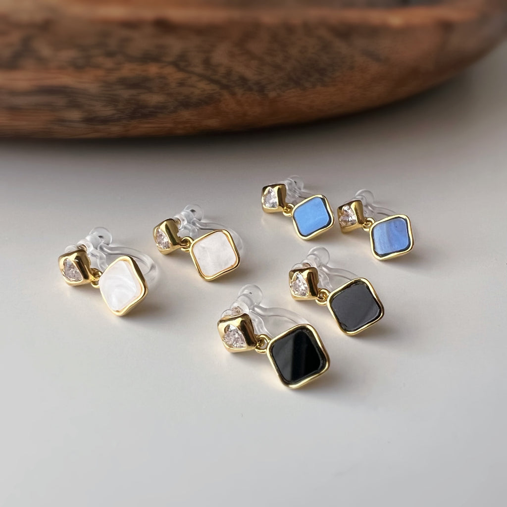 Clips d’oreilles sans perçage carrés émaillés
