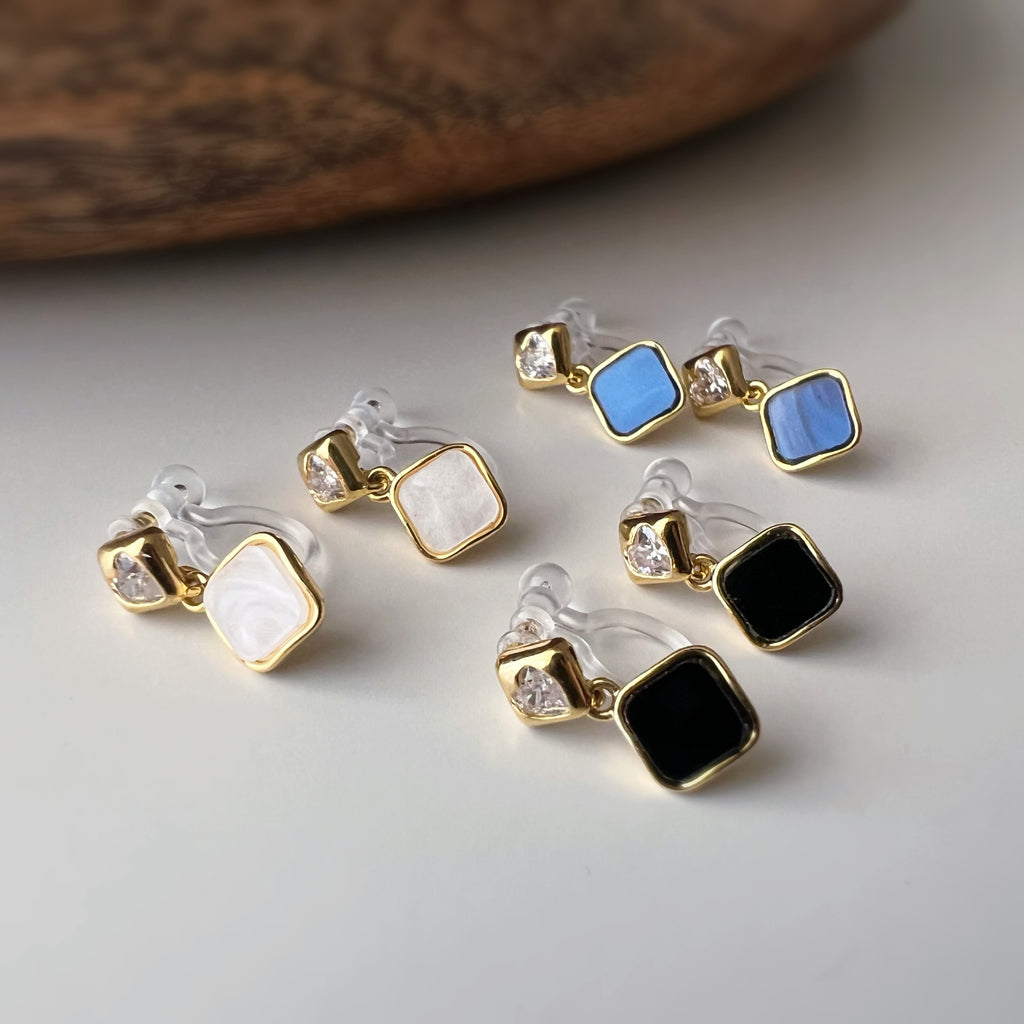Clips d’oreilles sans perçage carrés émaillés