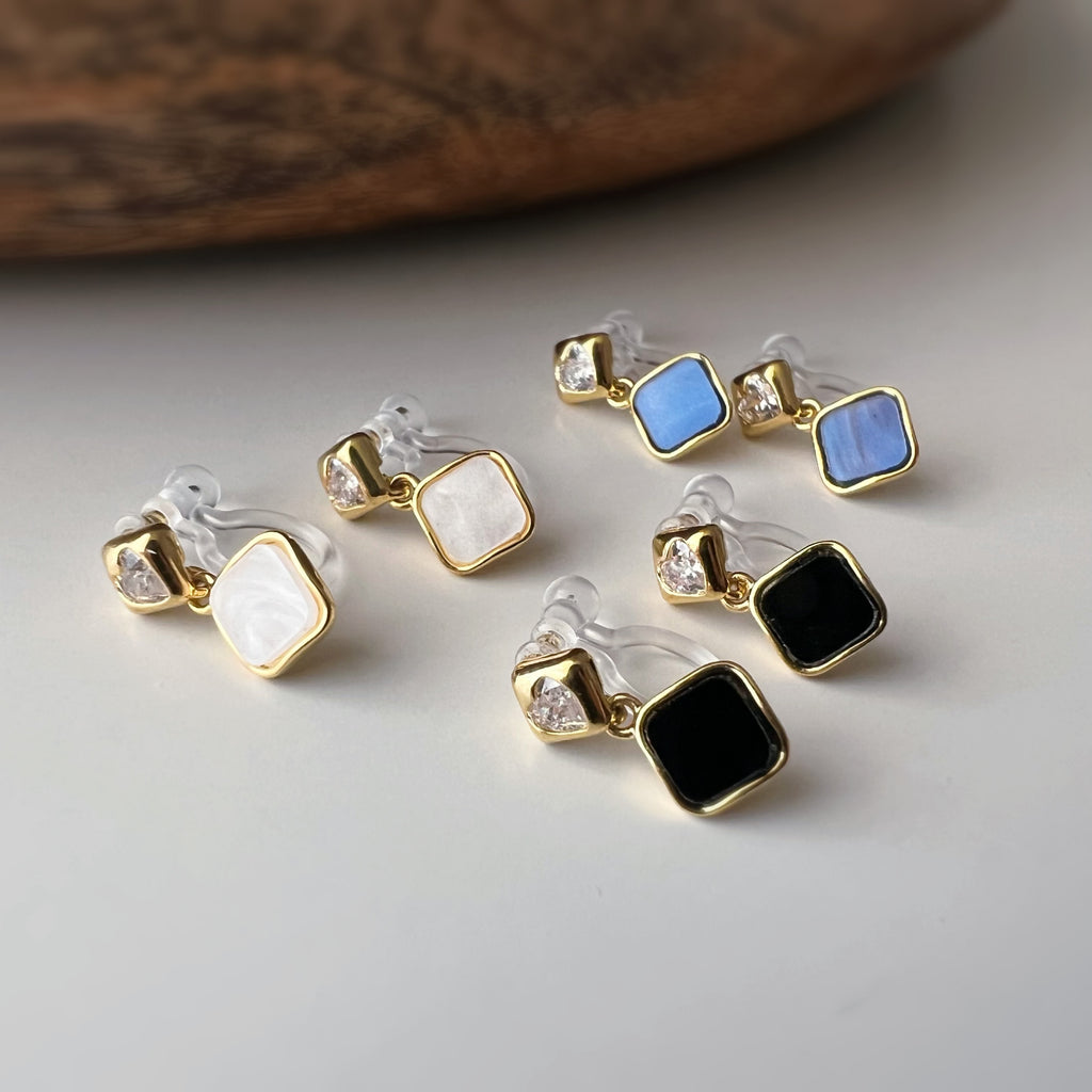 Clips d’oreilles sans perçage carrés émaillés